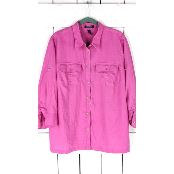 Lauren Ralph Lauren pink linen button down blouse shirt 2X - Picture 2 of 6